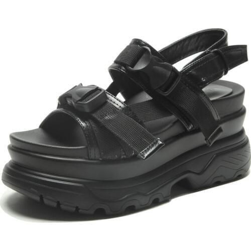 8cm Platform Sandals Women Wedge High Heels Shoes Women Buckle Leather Canvas Summer Zapatos Mujer Slippers Woman Sandal