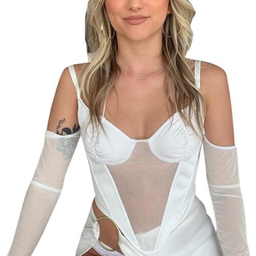 Women’s Sexy V-neck Camisole Fashion Contrast Color Mesh Yarn Stitching Irregular Suspender Tops