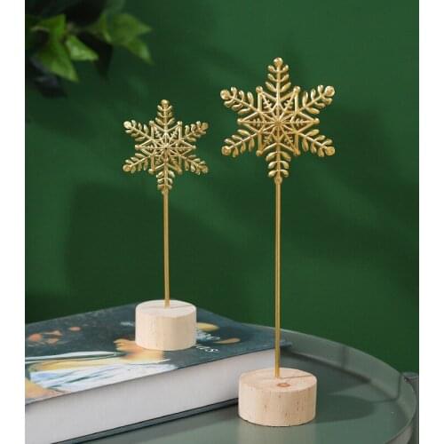 1Pc Nordic Golden Snowflake Ornaments Winter Christmas Home Desktop Wooden Base Decoration