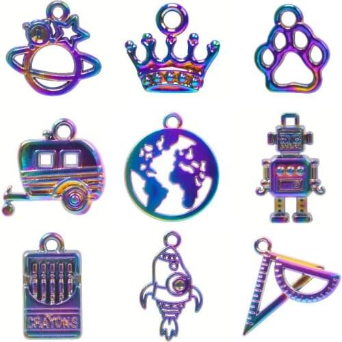 10Pcs/Lot Spaceman Rocket Planet World Map Charms Robot Dog Footprint Pendant Souvenir Gift Earring Necklaces Jewelry Making