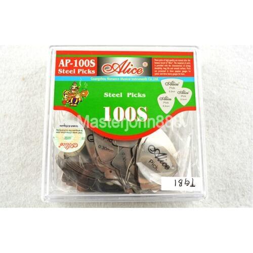 100pcs Alice AP-100S 0.3mm Big Triangle Chrome Metal Stainless Steel Picks Electric Guitar Bass Picks Plectrums