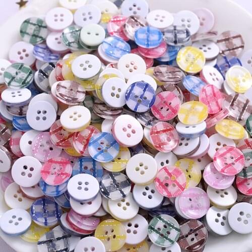 Hot 100Pcs Round Grid Pattern Resin Buttons Scrapbooking Solid Random Mixed Color For DIY Dolls Crafts Garment Accessories