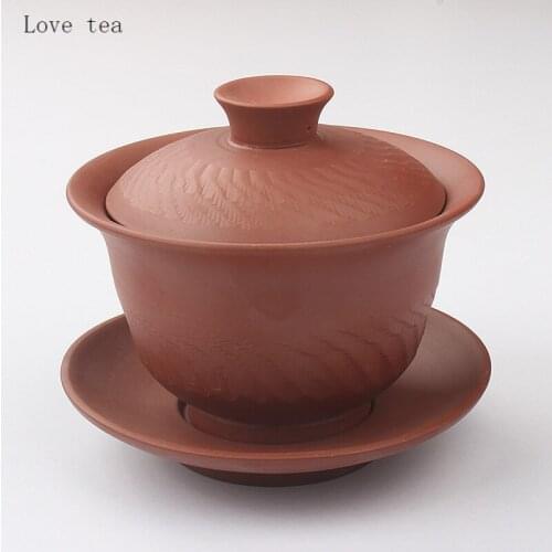 190ml Hand-style purple sand cover bowl Sancai tea cup and respect tea bowl Creative Chinese style solid color Kung Fu home