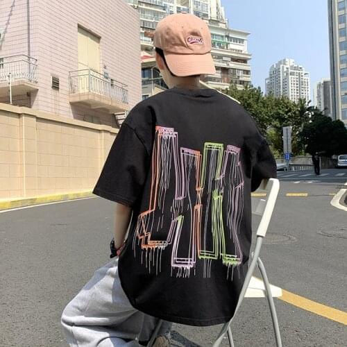 2021 Summer Printed Men T shirt Casual O-Neck Short Sleeve Tshirts Loose Tops Plus Size Tees Hip Hop Boy Clothing Black White