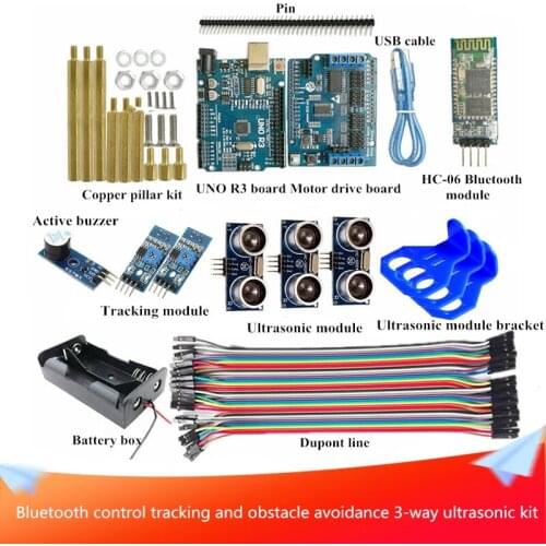 Bluetooth Controlled Tracking and Obstacle Avoidance 3-way Ultrasonic Kit Metal Robot/Robot Arm/Chassis Controller Universal Kit