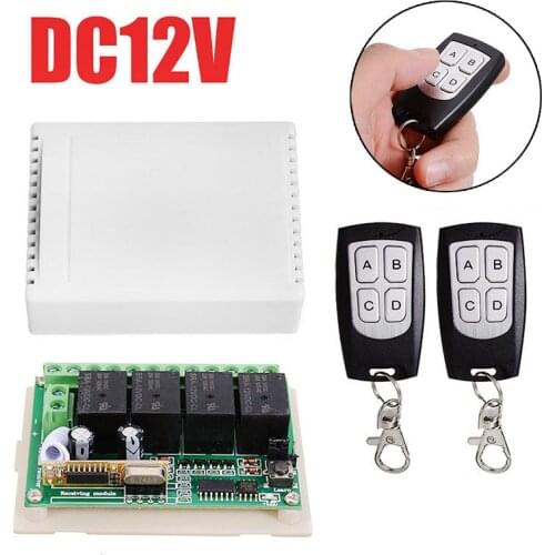 433Mhz Wireless Remote Control Switch DC 12V 4CH Relay Receiver Module and 4-channel RF Remote + 2pcs Remote Control Transmitter