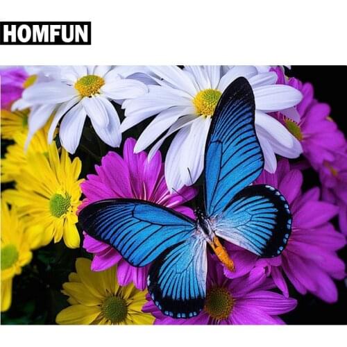 HOMFUN Full Square/Round Drill 5D DIY Diamond Painting "Flower butterfly" Embroidery Cross Stitch 5D Home Decor Gift A00363