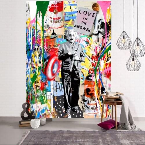 Banksy Einstein Painting Love Is Answer Tapestrty Wall Abstract Art Graffiti Room Home Bar Bedroom Decor Fabric Mural Large Size