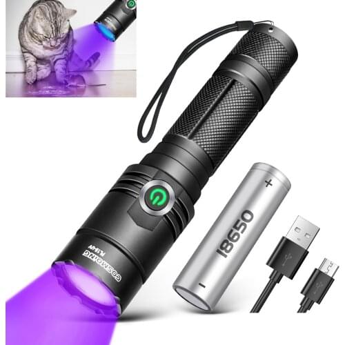 COSMOING 395nm UV Light Blacklight Rechargeable Tactical LED Flashlight 18650 Torch Lamp