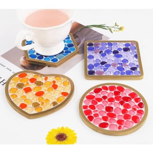 DIY Crystal Epoxy Resin Mold Love Hexagonal Round Square Irregular Mosaic Coaster Mirror Silicone Mold For Resin