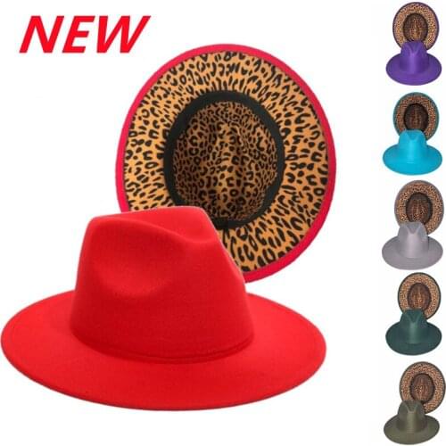 Black Fedora Hat with Leopard Print New Hat Panama Felt Hat for Men and Women Jazz Hat Fedora Hat Red Ladies Fedora Hat