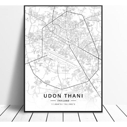 Hd print Mueang nakhon Chon Burl Bangkok Pattaya Chiang Mai Udon Thani Phuket Thailand Canvas Art Map Poster frame