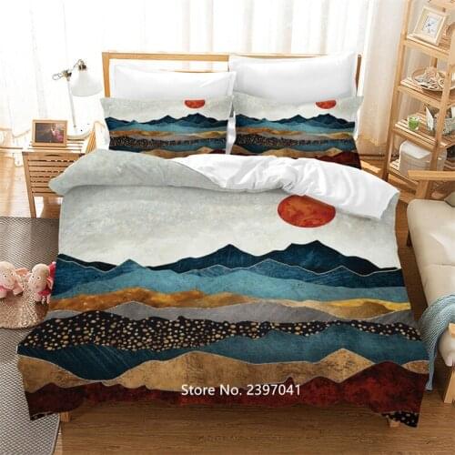 Oil Painting Mountains Scenery Sunset Bedding for Adult Luxury Rooms Decorated with High Quality Quilt Covers and Pillowcases