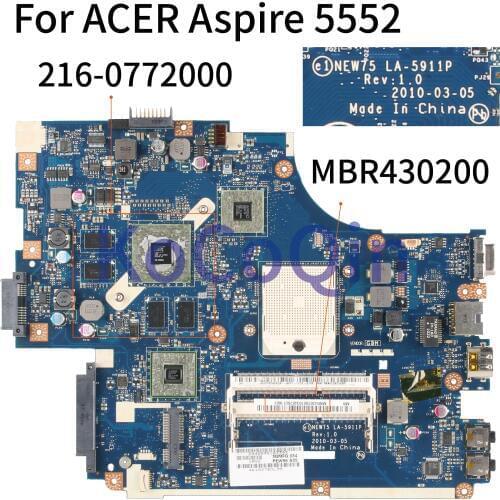 KoCoQin Laptop motherboard For ACER Aspire 5552 Mainboard MBR430200 NEW75 LA-5911P 216-0772000