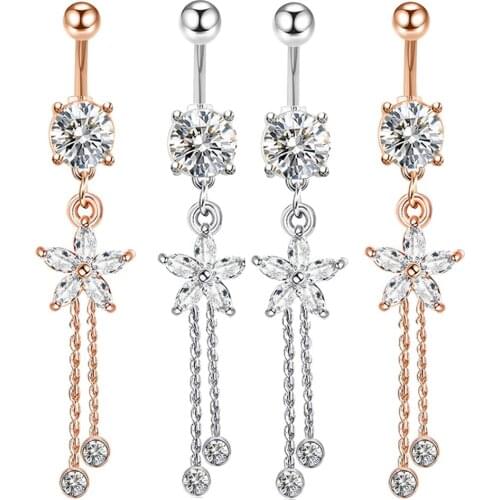 Surgical Steel Butterfly Belly Button Piercing Ring 14G Flower Belly Ring Crystal Navel Piercing Sexy Flower Navel Bar Lot
