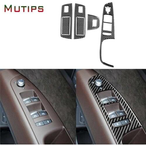 Mutips car window lifter button frame cover carbon fiber sticker panel trim accessories interior mouldings for Audi Q7 2008-2015