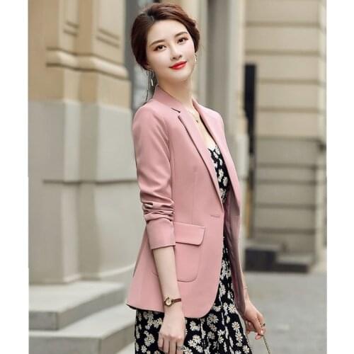 Fashion pink small suit jacket female autumn Korean style design sense versatile temperament slim ladies suit jacket