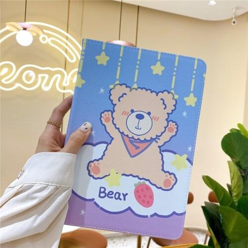Anime Leuke Bear Soft Tablet Beschermhoes Voor Ipad Air 1 2 3 Mini 4 5 Pro 2017 2018 2019 2020 Cover