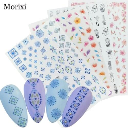 Large sheet nail art sticker for 3D manicure accessories flamingo leaves flowers geometic space self adhesive nail decal FW080