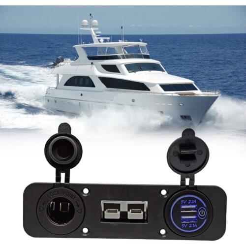 NEW-Flush Mount Anderson Plug Socket Double USB Charger Socket W/C-Igarette Lighter Panel for Caravan Camper Boat Truck