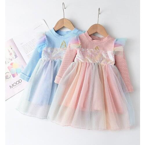 Autumn Unicorn Kids Princess Dress New Girl Long Sleeve Dresses Baby Mesh Lace Dresses for Little Girls