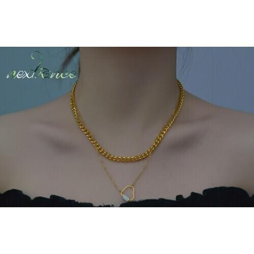Nextvance Stainless Steel Necklace Double Chains Love Zircon Pendant For Women Girlfriend Couple Valentines Day Jewelry Gift