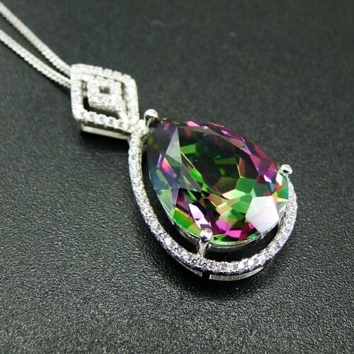 High Quality Beautiful 925 Sterling silver Rainbow Mystic Topaz Pendant Necklace Women Charm Pendant For Gift