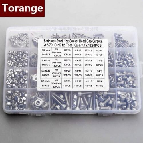 Cup Head Allen Bolt Hex Socket Round Cap Head Screw And Nut Assortment Kit Set M2 M3 M4 304 Stainless Steel Set 1220 pcs