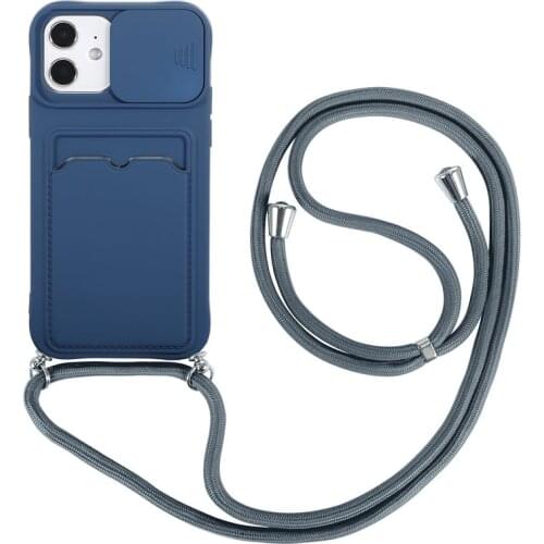 Lanyard Candy Color Phone Case For iPhone 12 11Pro Max X XR XS Max 12Mini 7 8 Plus SE2020 Shockproof Bumper Card Slot Back Cover