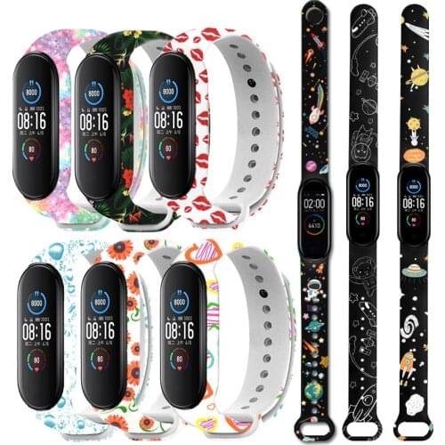 Colorful Silicone Strap For Xiaomi Mi Band 5 6 Bracelet Smart watch Replaceable Printing Wristband for Xiaomi mi band 3 4 strap