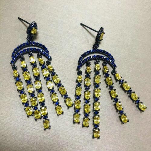 Bilincolor Luxury Yellow Tasslel Long Dubai Bridal Earring for Women Wedding Party Engagement Jewelry