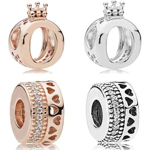 Rose Gold Radiant Silver Hearts Royal Crown Charm Fit pandora Bracelet 925 Sterling Silver Bead Charm DIY Jewelry