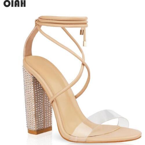 Women Sandals Rhinestones Block High Heels Sexy Party Wedding Bride Ladies Shoe Ankle Strap Summer Shoes Woman sandalia feminina