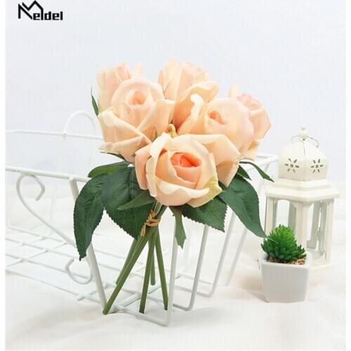 Silk DIY Roses Artificial Flowers Bouquet Small Rose Bride Bouquet Flowers Wedding Party Decor Fake Flowers Home Table Decor