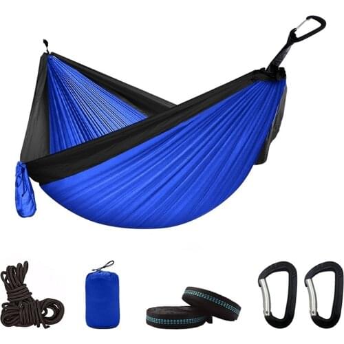 Blue 300*200 Double Hammock Outdoor Camping Parachute Backpack Travel Sleeping Portable Hanging Garden Bed