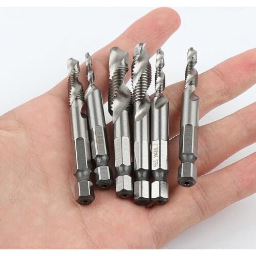 Titanium Combination Drill and Tap Bit Set, Metric Thread HSS M3 M4 M5 M6 M8 M10 Screw Tapping Bit Tool 1/4" HSS Hex Shank