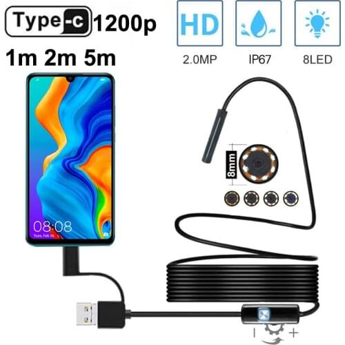 Typ C Endoskop Kamera 1200P 8mm 1M 2M 5M Weiche cabel USB Endoscop Endoscop Inspektion Camera für Android Smartphone Windows