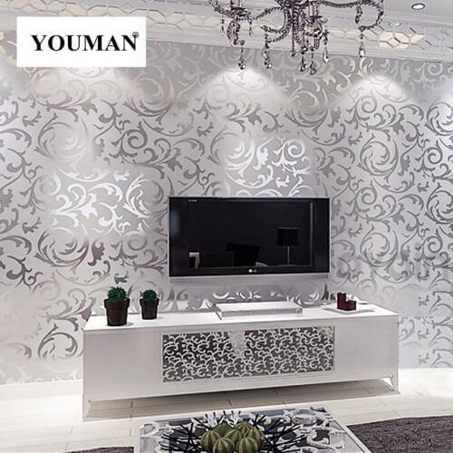 Wallpapers Youman 3D Leaves Pattern Luxury Grey Textured Modern Gray Vinyl Rolls Living Room Bedroom Background Home Decor