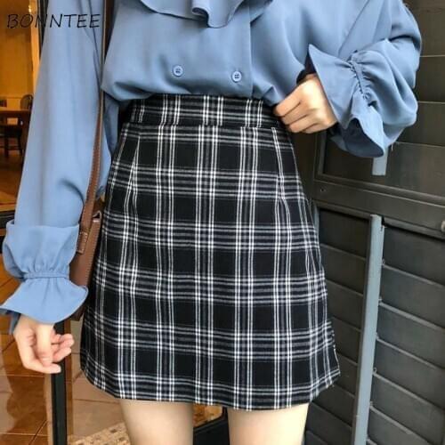 Skirts Women Retro Plaid Mini Skirt Female Korean Style Fashion Vintage Hot Selling High Waist Daily Casual Student Street Basic