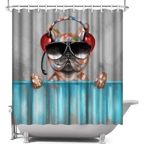 Dog Shower Curtain Funny Animal Music Lover Bathroom Shower Curtain Waterproof Fabric with Hooks 72x72inch Teal and Grey