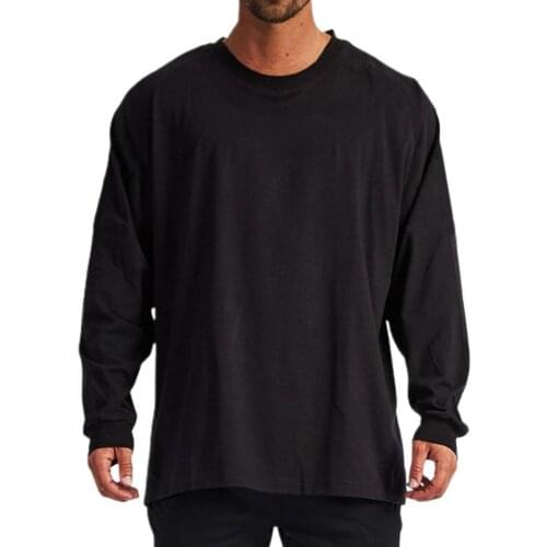 Plus Size Casual Fashion New Men T-shirt Loose O Neck Solid Color Long Sleeve Breathable And Skin-Friendly Pullover Top forSport