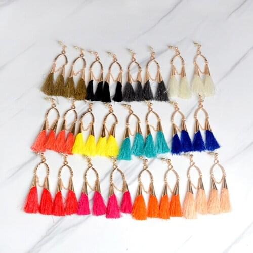Double Horsetail Tassel Ethnic Dangle Earrings For Women Gold oval Earrings For party gifts Wholesale 2019 New Fashion Jewelry