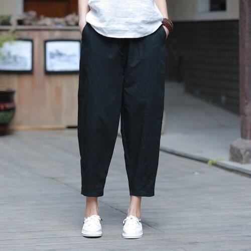 2021 New Style Casual Loose Women Calf-length Pants Spring Summer Fashion Solid Cotton Linen Women Pants