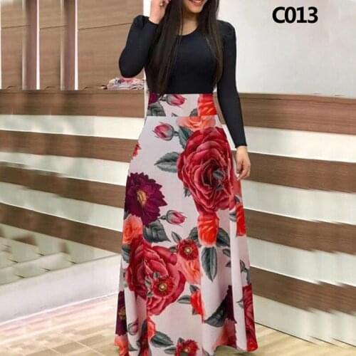 2021 Casual Long Sleeve O-neck Tunic Patchwork Dresses Spring Autumn For Womens Dress Elegant Fashion Floral Print Maxi Vestidos