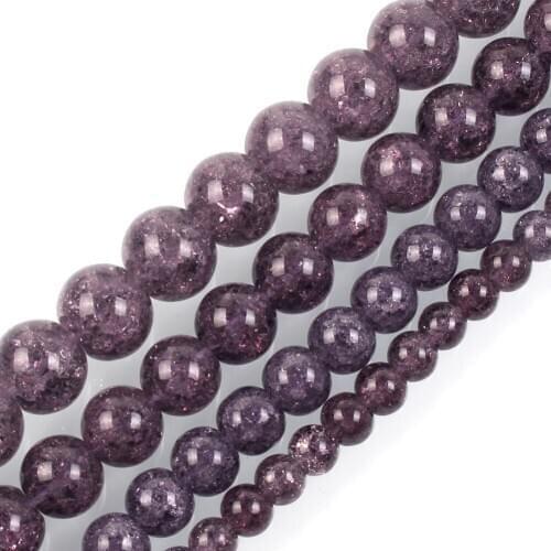 15"Strand Smooth Purple Round Cracked Crystal Stone Beads Loose Spacer Beads For Jewelry Making Bracelet Neck 6-12mm