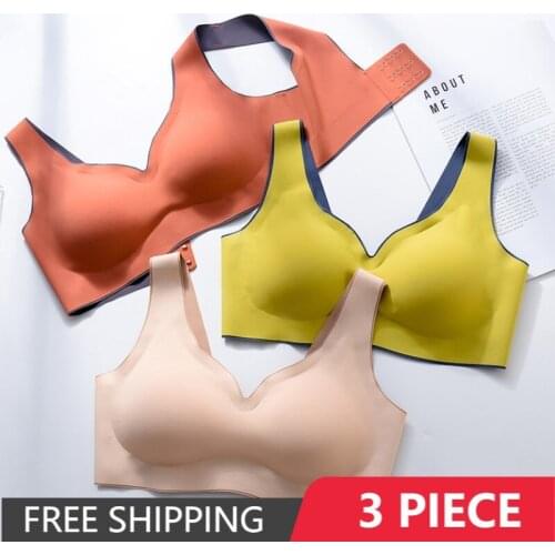 3 Pcs Latex Seamless Bra Push Up Bralette Underwear Bras For Women Cooling Gathers Shock-proof Female Intimate Comfortable Bra