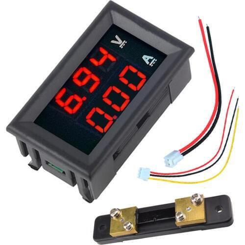 3pcs/lot 0.56" DC 100V 50A Red+Red Dual LED Display Mini Digital Voltmeter Ammeter Panel Amp Volt Voltage Current Meter Tester