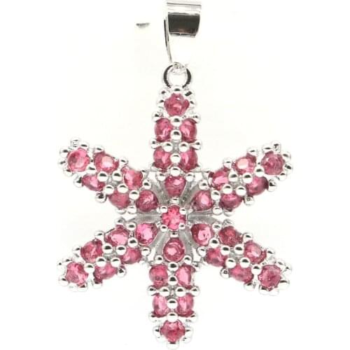34x27mm Highly Recommend Starfish Shape Silver Pendant for Women Created Pink Raspberry Rhodolite Garnet Fine Jewelry