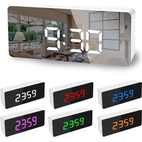5Fuctions Button Digital Mirror LED Display Alarm Clock Desk Clock Temperature Calendar Snooze Function with USB 1pc