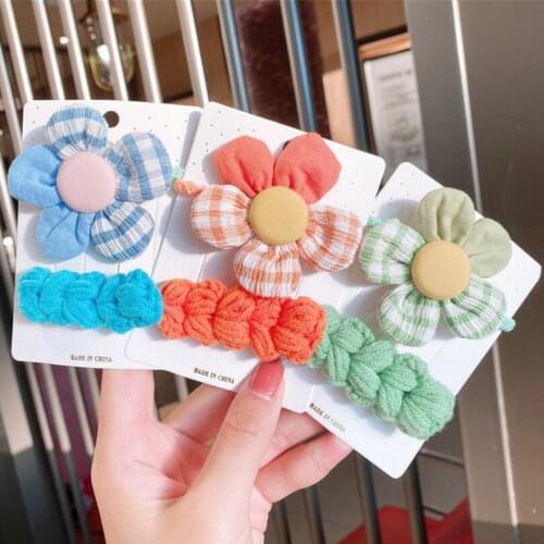 6pcs Kids Hair Accessories 3.15 Inches Flower Hair Ties Rope Hair Bands Woolen Braid Hair Clips for Girls Child Hairpin Barrette